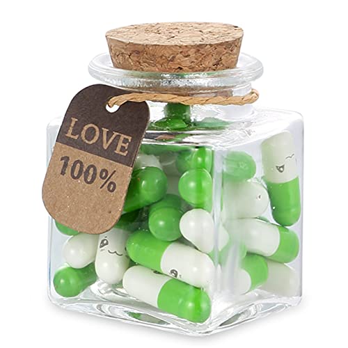 MUSHENJI 31PCS Cute Capsule Message Love Letters Plastic Capsule Love Letters in Wish Bottle,Lover Gift for Anniversary,Valentines,and Long Distance Relationships-Green