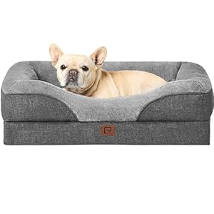 EHEYCIGA Memory Foam Dog Bed for Medium Size, Orthopedic Dog Sofa with Sides and Waterproof Liner, Washable Bolster Pet Bed Couch with Removable Cover, 30x20x6.5 Inch, Grey