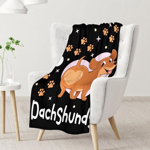 Dachshund Throw Blanket for Dachshund Lovers - 30x40 Inches Lap Size - Soft Fluffy Cozy Blankets Gift - Black Funny Blanket Throws for Couch, Work