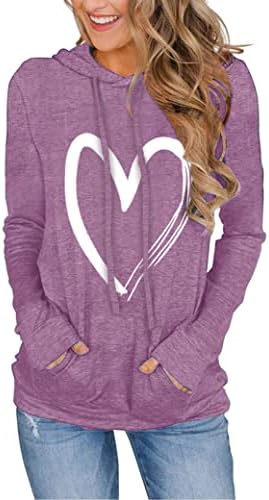 Women's Hoodies Pullover Cute Heart Sweatshirts Long Sleeve Tops with Pockets, Pink, X-Large