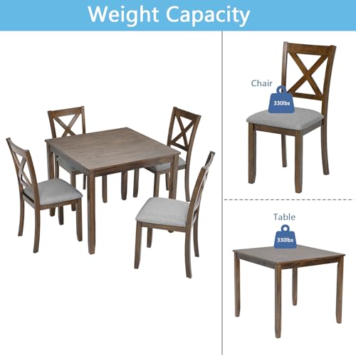 Image of Harper & Bright Designs Modern 5-Piece Dining Table Set for 4, 34.5 inch Square Wooden Table & 4 Chairs, Walnut Kitchen /Dining Room Set for Small Space