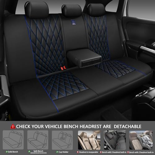 Image of CAR PASS Piping Luxury Leather Seat Covers Full Set,5 Seats Anti-Slip Waterproof Seat Covers Compatible with Front Armrests,Universal Fit for Sendan SUV Van Truck,Airbag Compatible,Black and Blue