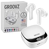 Groovz True Wireless Earbuds with Charging Case - Designed and Engineered in The USA - IPx4 Water Resistant Bluetooth Earbuds Compatible with Apple and Android - 27Hrs Battery Life - White