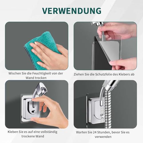 Duschkopfhalterung ohne Bohren, Verstellbare Handbrause Halterung mit Silikon-Adapter, Wandmontage, starker Kleber, Duschkopfhalter für Bad, Duschkopf Halterung, Shower Head Holder