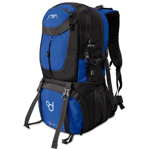 OcioDual Mochila Senderismo 50 Litros, Mochila Trekking, Montaña y Camino de Santiago, Multifuncional, Ligera, Mochilas Hombre para Camping, Acampada, Marcha Nórdica, Supervivencia, Azul