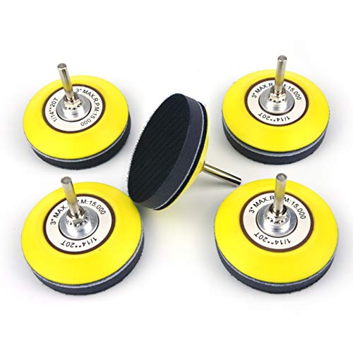 3 Inch (75mm) Hook and Loop Sanding Pad for Sanding Discs with 6mm Dia Shank Drill Attachment + Soft Foam Layer Buffering Pad, 5 Pack