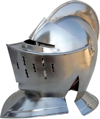Medieval Pig Face Helmet Bascinet Houndskull Armor helmet European Close Visor helmet Knights Warrior LARP Armor Cosplay helmet Costume, Large, Silver