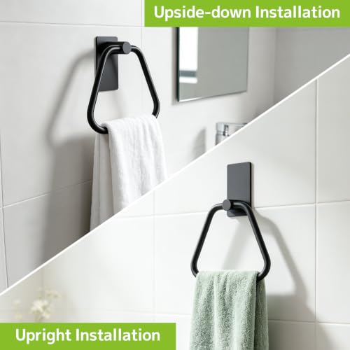 Image of SetSail Adhesive Towel Holder for Bathroom Wall, Matte Black Towel Ring