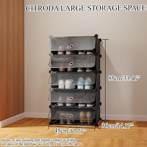 Image of Premium Multipurpose Modular 𝟓 𝐒𝐇𝐄𝐋𝐅 Plastic Shoe Rack for Home with 5 Door | Stackable Organizer | Waterproof & Dustproof | Space Saving Storage for Home, Bedroom & Entryway - Black