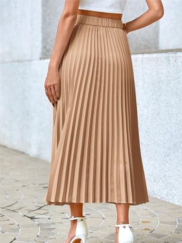 Trendy Beach Skirts Women's Solid High Waist Long Pleated Elegant A-Line Skirt3