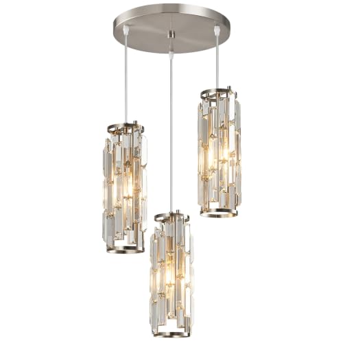 LMQNINE 3-Light Nickel Mini Crystal Pendant Lights Kitchen Island Fixture