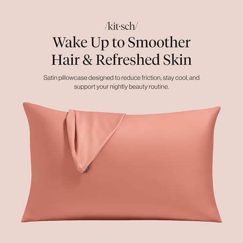 Image of Kitsch Satin Pillowcase with Zipper for Hair & Skin - Softer Than Silk Pillow Cases, Smooth Cooling Satin Pillow Case, Wrinkle-Free, Machine Washable, Pillow Cases Standard Size 19x26 - Terracotta