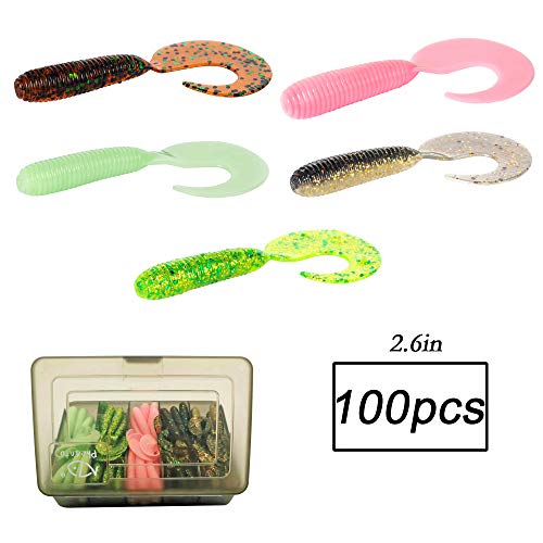 pheanto Curly Tail Grubs,Soft Plastic Bass Fishing Lure, 2.6 Inch Worm Swimbaits, Freshwater