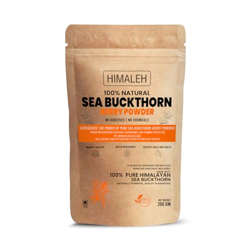 Himaleh Seabuckthorn Berries Powder 200g | Rich in Vitamin C | No oil | Edible | Fiber Omegas | Dry Sea buckthorn Himalayan Berry Powder | Pack of 1