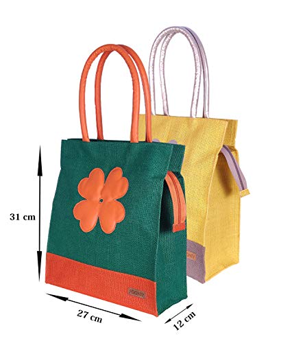 Image of Foonty Exclusive Sunflower Daily Use Jute Lunch Bag(Combo of 2,Multicolor,FFFWB6015F)
