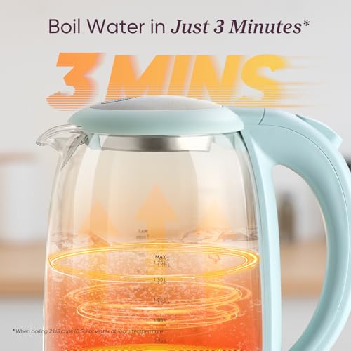 Cosori Electric Kettle, No Plastic Filter & Spout, Tea Kettle & Hot Water Boiler For Coffee & Tea, Water Heater & Teapot, Automatic Shut Off, Borosilicate glass, Green, 1.7L/1500W
