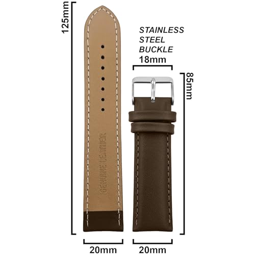 Image of DBLACK ''NAGATA'' Leather Watch Strap, Fully Stitched Matte Finish Watch Belt / / For 18mm, 20mm, 22mm, or 24mm Full-Padded Watch Band (Choose Your Size & Color)