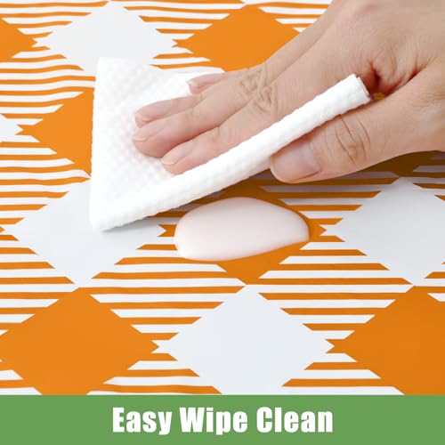 Image of Smiry Plastic Table Cloth Disposable 4 Pack, 54 x 108 Inch Rectangle Waterproof Tablecloth, Printed Gold Table Runner Style for Birthday Weeding, Party Decorations, Sturdy, Orange Pumpkin