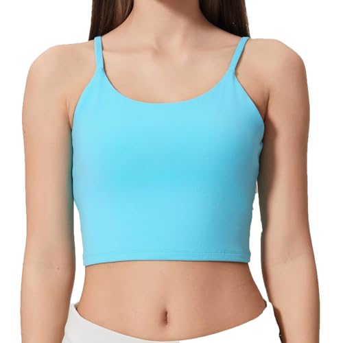Image of Women's Strappy Stretch Sports Bra Longline Yoga Tank Top Fitness Bra Workout Camisole Crop Tops for Teen Girl
