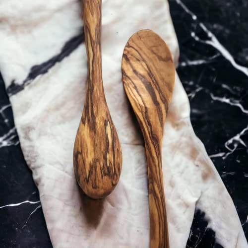 Dyari 6 Pieces Small Olive Wood Spoons - 6 Inches Long - Mini Hand Carved Non Toxic - Suitable For Small Jars Of Jam - Coffee Spices Tea Sugar Spoon #TOP2