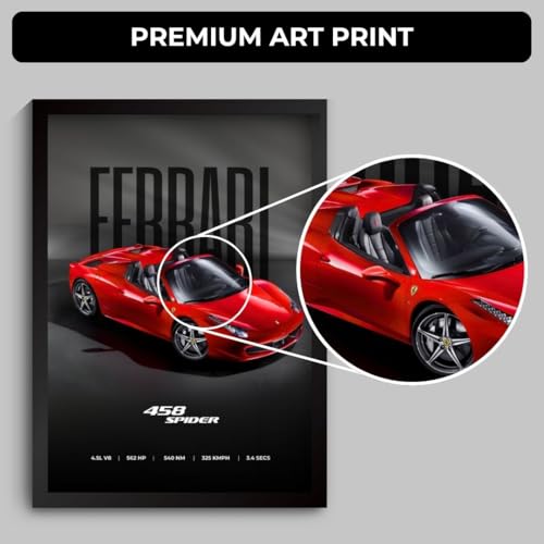 Image of Funk You Store Ferrari 458 Spider Poster | Framed Ferrari Poster A4 Sized (31 x 23 cm) | Supercar Posters | Car Frame for Wall, Gift for Boys, Car Frames for Wall, Bedroom, Hostel, Study Room (F 086)