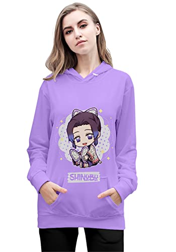 Amoma Women's Girls' Anime Printed Cute Cartoon Nezuko Tanjirou Hoodie Pullover(S,Shinobupurple) #TOP4
