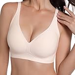 YOWOMO Wireless Bras for Women Seamless Deep V Bralette Bra Comfortable with Support and Lift no Underwire Nude