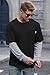 VOGSTART Mens Casual Loose Fit Shirts Cotton Cool Pullover Fake Two-Piece Retro Faux-Layer Double Layer Chest Pocket Waffle Sleeve Longsleeve Heavyweight Classic Soft Tiered Loose Sweater Black M