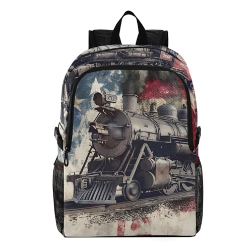 AIXIWAWA Lightweight Hiking Backpack Vintage Train Print, Foldable Waterproof Daypack for Camping Travel