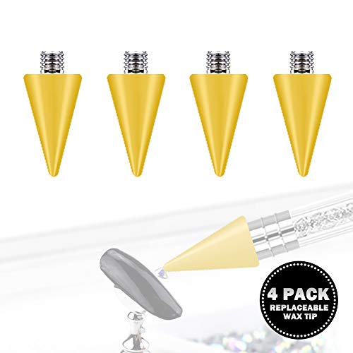 4 Pack Nail Rhinestones Picker Wax Replacement Tips Wax Replacement Head for Dual Ended Wax Nail Rhinestones Picker Pencil Dotting Pen Studs Picker Crystal Beads Acrylic Handle Replacea with TraveCase