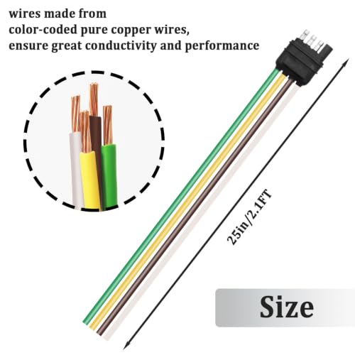 Image of 4-Way Flat Trailer End Connector 25 Inch,4 Pin Trailer Wiring Harness,4 Pin Truck Connector with Dust Cover O-101