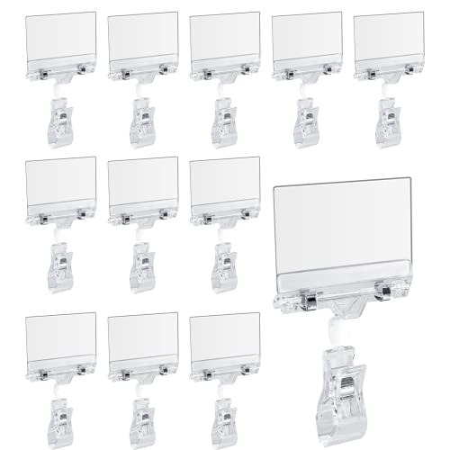 Biaungdo 12 Pcs Rotating Clip Swivel Sign Holder, Clear Rotatable Sign Holder with Double Clip Design, PVC Card Protector for Shelves, Store, Business, Exhibition