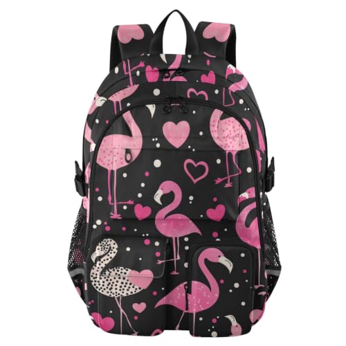 Mochila de viaje escolar rosa con estampado de flamenco para adolescentes y niños