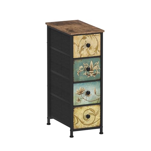 VEDECASA Commode étroite armoire avec 4 tiroirs en tissu bohémienne table de maquillage commode armoire à tiroirs pour chambre à coucher salon couloir...