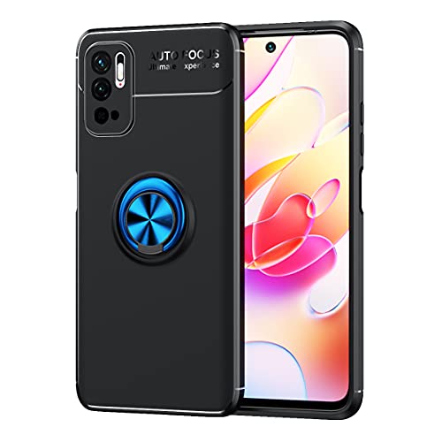 WEIOU Cover per Xiaomi Redmi Note 10 5G | Poco M3 PRO 5G, TPU Silicone Antiurto Custodia, Protettiva Case con 360° Girevole Anello, Sottile Morbid Antiscivolo Protezione Shell, Blu+Nero