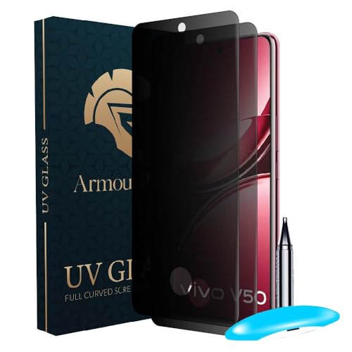Image of ArmourPro UV Privacy Tempered Glass Screen Protector for Vivo V50 and Vivo V50e (6.77 Inch, Pack of 2) Edge to Edge Full Screen Coverage | Anti-Spy, Anti-Peeping & 9H Hardness Glass