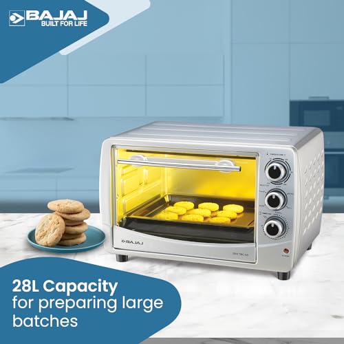 Image of Bajaj 2800TMC 28 Litre Oven Toaster Griller (OTG 28L)|1200 Watts Convection Oven For Kitchen|Motorised Rotisserie|Roasting & Grilling|Temp & Timer Control|Baking Accessories|2-Yr Warranty Bajaj|Black