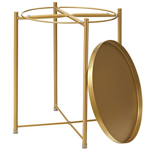 Danpinera Gold Side Table, Gold End Table For Small Spaces Outdoor Accent Table Round Metal Patio Coffee Table Waterproof Removable Tray Table For Living Room Bedroom Balcony Office (Gold) #TOP6