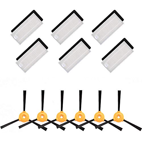 Amoy - Set di accessori di ricambio, 6 spazzole laterali + 6 filtri HEPA + 6 spugne compatibili con aspirapolvere Ecovacs Deebot 600/601/605
