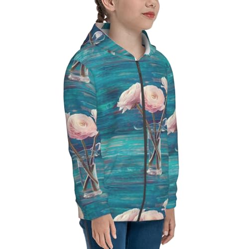 Flowers in Glass Vase Kid Hoodies Boys Zip Up Sweatshirts Girls Pullover with Pocket4
