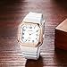 Imagen de OIDEA Relojes Cuadrado Analógico Unisex: Reloj de Cuarzo para Hombre y Mujer Escala de Números Arábigos Correa de Silicona Calendario Blanco