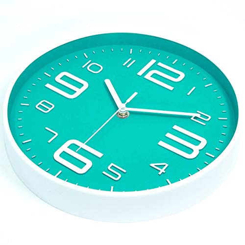 45Min 10 Inch 3D Number Dial Face Modern Wall Clock, Silent Non-Ticking Round Home Decor Wall Clock With Arabic Numerals, Colorful Dial Face(Cyan/Teal) #TOP1