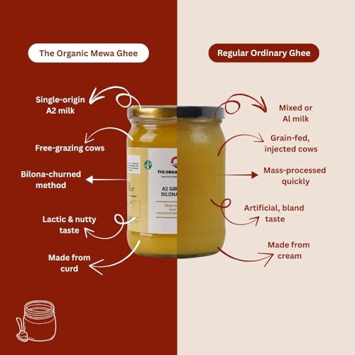 Image of The Organic Meva A2 Bilona Cow Ghee 500 ml | Pure A2 Desi Cow Ghee | Traditional Bilona Churned Ghee | 100% Natural & Organic | Rich Aroma & Authentic Taste | Pure Clarified Butter