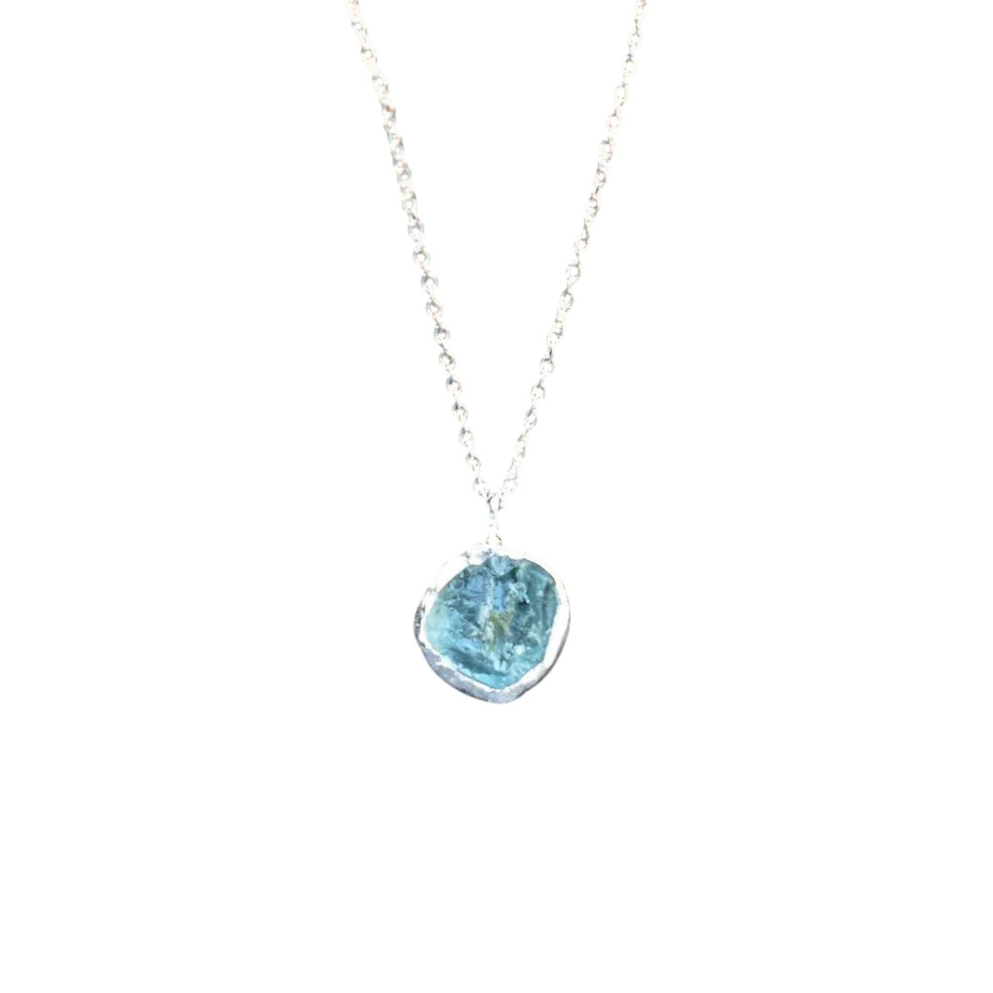 Collana con vera acquamarina grezza, in argento Sterling 925, gioiello fatto a mano