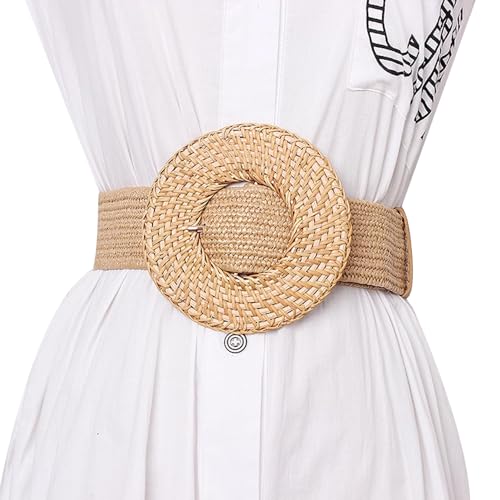 Straw Belt, Elastic Woven Belts for Women, Straw Woven Elastic Belt, Elastic Stretch Belts Women, Wide Boho Braided Dress Belts, Boho Style Wide Waist Belt