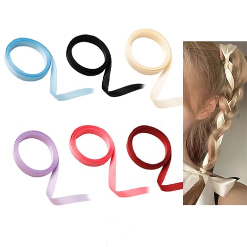 Arrerr 6 Pack Hair Braids Ribbon Colorful Rainbow Hair Wrap String Hair Tie Rope Band Ribbon Tails Tassels For Hair Bows Ponytail Plaits Women Girls Braiding Hair Mini Bowknot Ribbon Barrettes