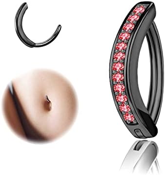 ZS 14G Clicker Belly Button Rings for Women, 925 Sterling Silver Belly Barbell Piercing Simulated Diamonds Rivet Reverse Curved Navel Barbell Body Jewelry (Diamonds,10mm)
