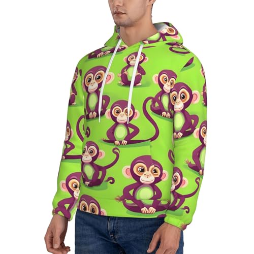 Sweat à capuche homme vert imprimé singe coupe confort - 5