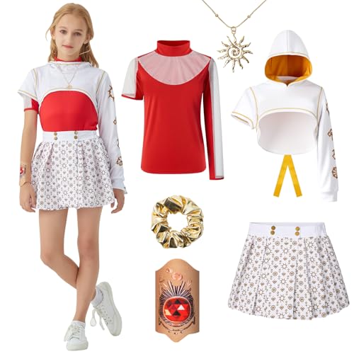 Lozzzyo Déguisement de Carnaval Cheerleader pour Filles - Ensemble de Cheerleader Zombie 6 Pièces pour Carnaval, Halloween, Cosplay et Représentations Théâtrales (140)