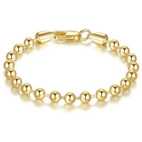 MELELIFE 14K Gold Bracelets for Women Bracelets for Men Simple 5mm Bead Chain Bracelet for Women Gold Jewelry Presents for Women Men 6.5/7/7.5/8/9 (8in) Cover